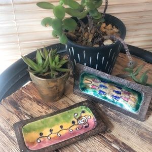 Handcrafted copper enamel Indian small trays